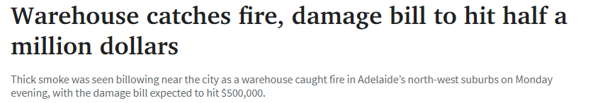 阿德莱德一仓库起火，损失达到50万澳元！-1.jpg